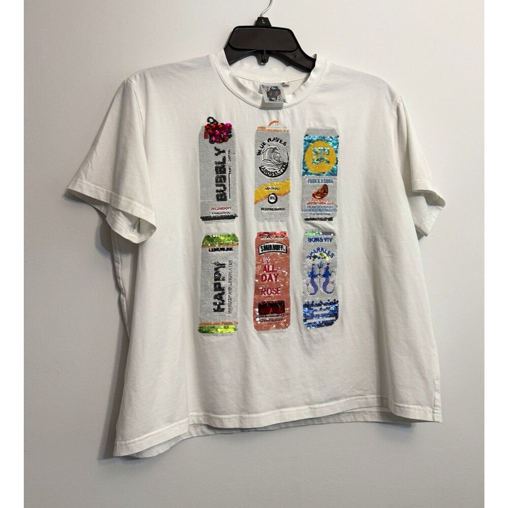 Queen of Sparkles Sequin Graphic Print Tee White Smirnoff Bubbly Medium